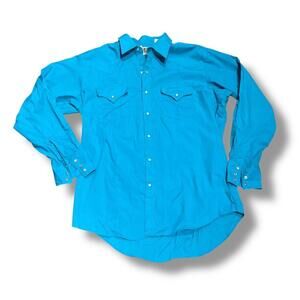 Vintage Teal Blue Ely Cattleman Pearl Snap Button Up Shirt